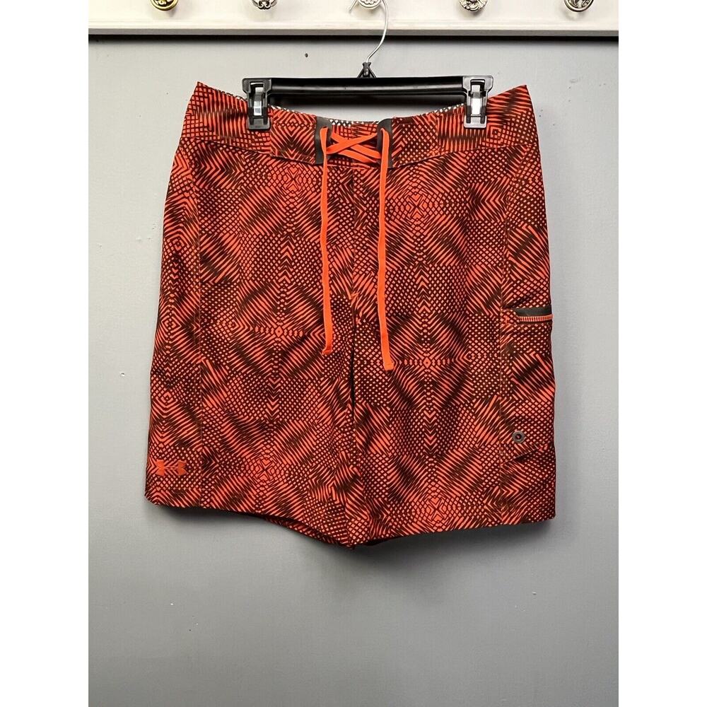 Under Armour Board Shorts Mens Size 32 Orange Black Pockets Swim Beach Vacation